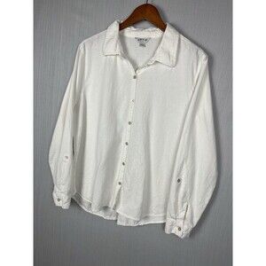 Orvis Linen Button Down Shirt Womens XL White Roll Tab Coastal Beachy